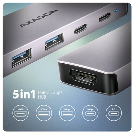 AXAGON USB-C 5Gbps 5in1 Hub | HMC-5H60 - Image 3