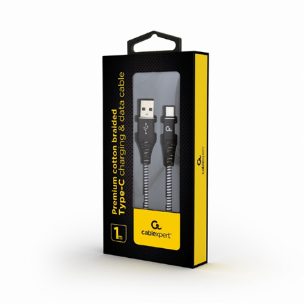 Cablexpert | Premium cotton braided Type-C USB charging and data cable, 1 m | CC-USB2B-AMCM-1M-BW - Image 4