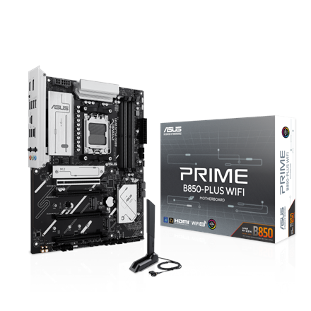 Asus PRIME B850-PLUS WIFI | Processor family AMD | Processor socket AM5 | DDR5 | Supported hard disk drive interfaces M.2, SATA | Number of SATA connectors 4 - Image 6