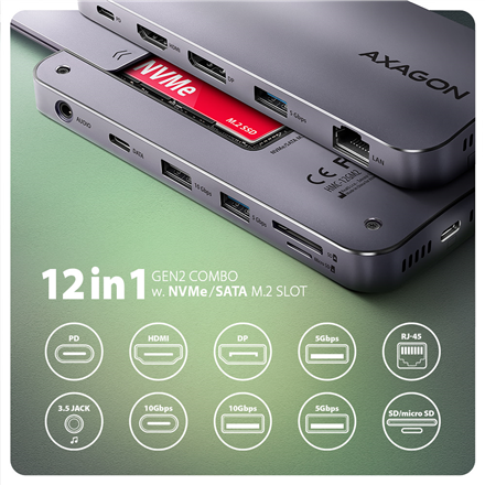 AXAGON USB-C 10Gbps GEN2COMBO 12in1 Hub | HMC-12GM2 - Image 3