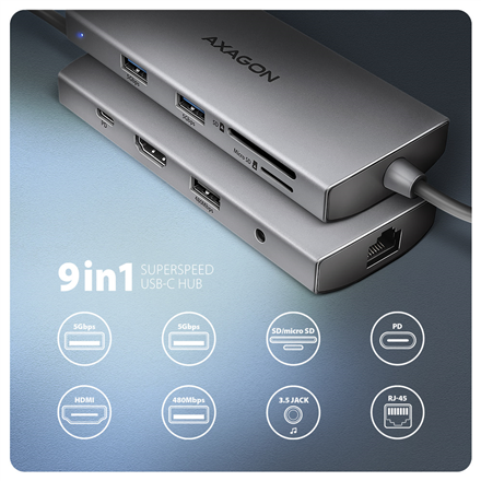 AXAGON Multi port USB-C 5Gbps hub | HMC-8HLSA - Image 3